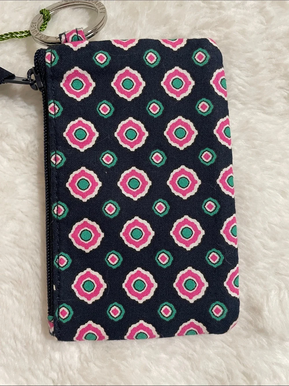 Vera Bradley Navy, Pink & Green Patterned ID Zip Coin Pouch with Key Ring - Picture 4 of 7